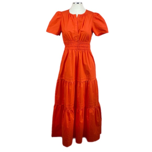 Quince Poplin Maxi Dress S Tiered Organic Cotton Orange Bump Friendly - Picture 1 of 14